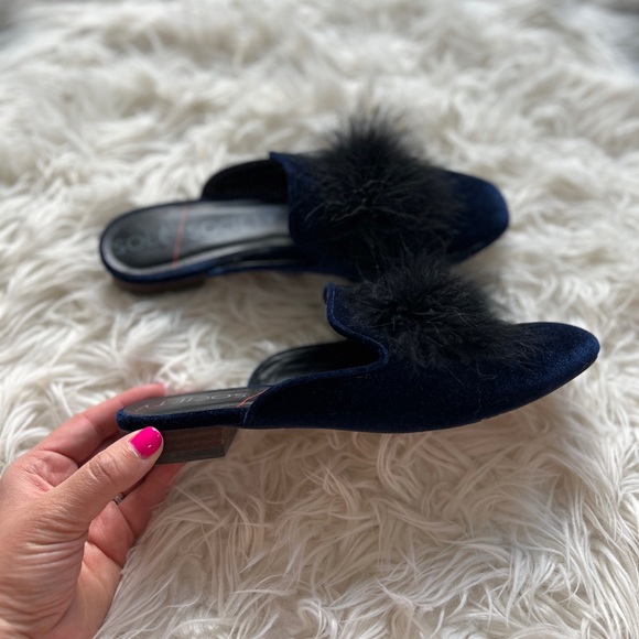 Sole Society | Navy Velvet Slides w/ Black Puff - Picture 5 of 8